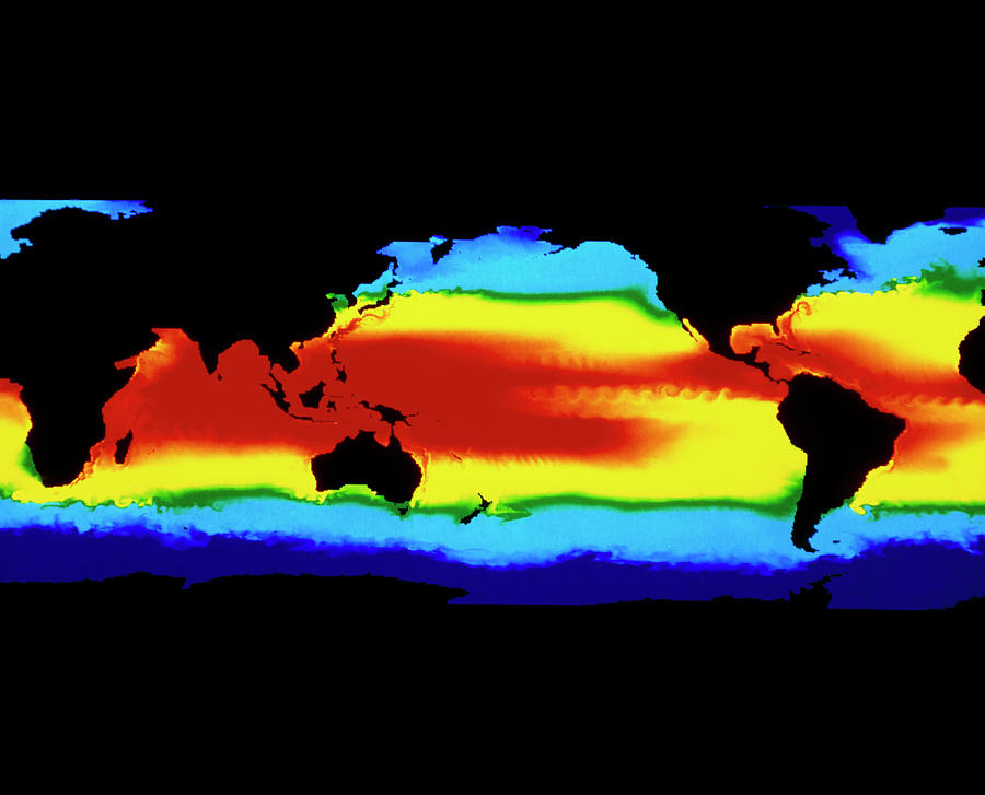 Sea Surface Temperature Photograph - Computer Simulation Of Global Sea Surface Temp. by Los Alamos National Laboratory/science Photo Library