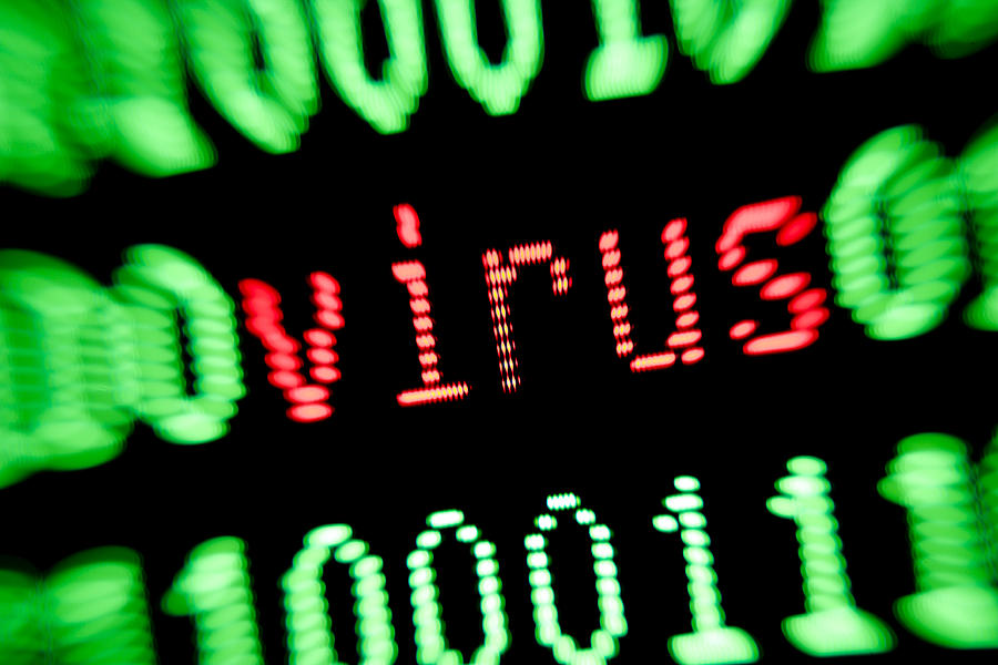 Computer Virus Alert Warning On Monitor Screen Green And Red Photograph by Bunhill