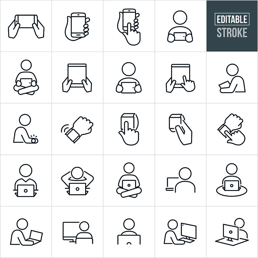 Computers And Devices Thin Line Icons - Editable Stroke Drawing by Appleuzr