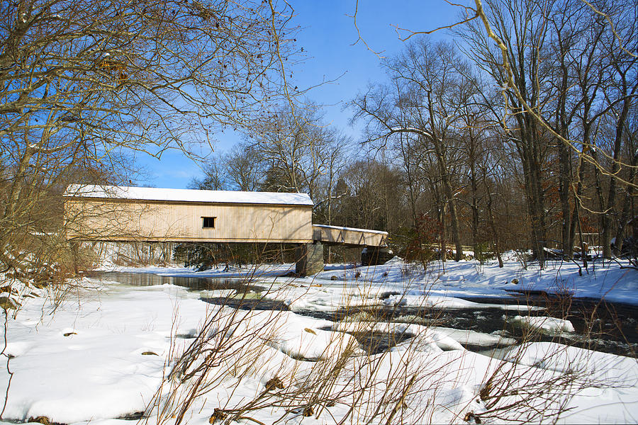 Winter Photograph - Comstock Covered Bridge in Winter. by Diane Diederich