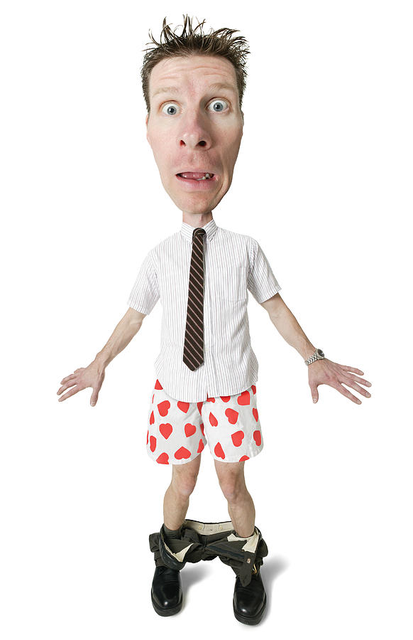 Conceptual Caricature Of A Caucasian Man In Shirt Tie Caught With Pants Down Revealing Heart Boxers Photograph by Photodisc