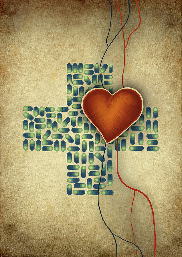 Biomedical Illustration Photograph - Conceptual Illustration Of Heart Over Cross Shaped Capsules by Fanatic Studio / Science Photo Library Biomedical Illustration Photograph - Conceptual Illustration Of Heart Over Cross Shaped Capsules by Fanatic Studio / Science Photo Library