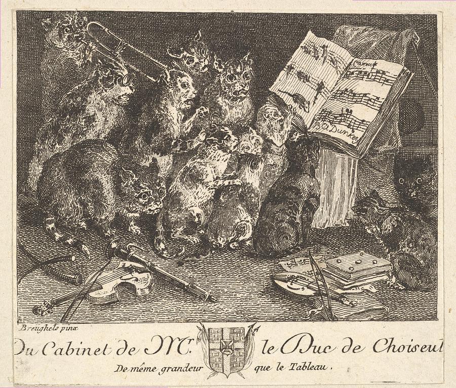 Brueghel Drawing - Concert Of Cats, After The Painting by Balthasar Anton Dunker