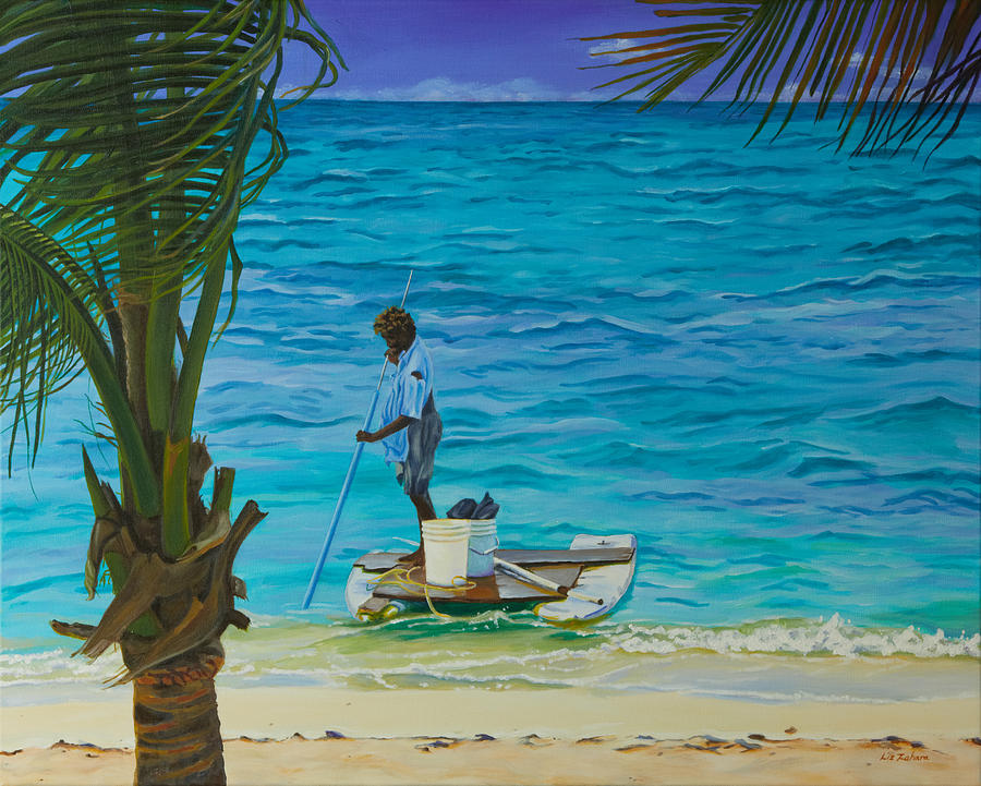 Conch Fishing in The Turks Painting by Liz Zahara