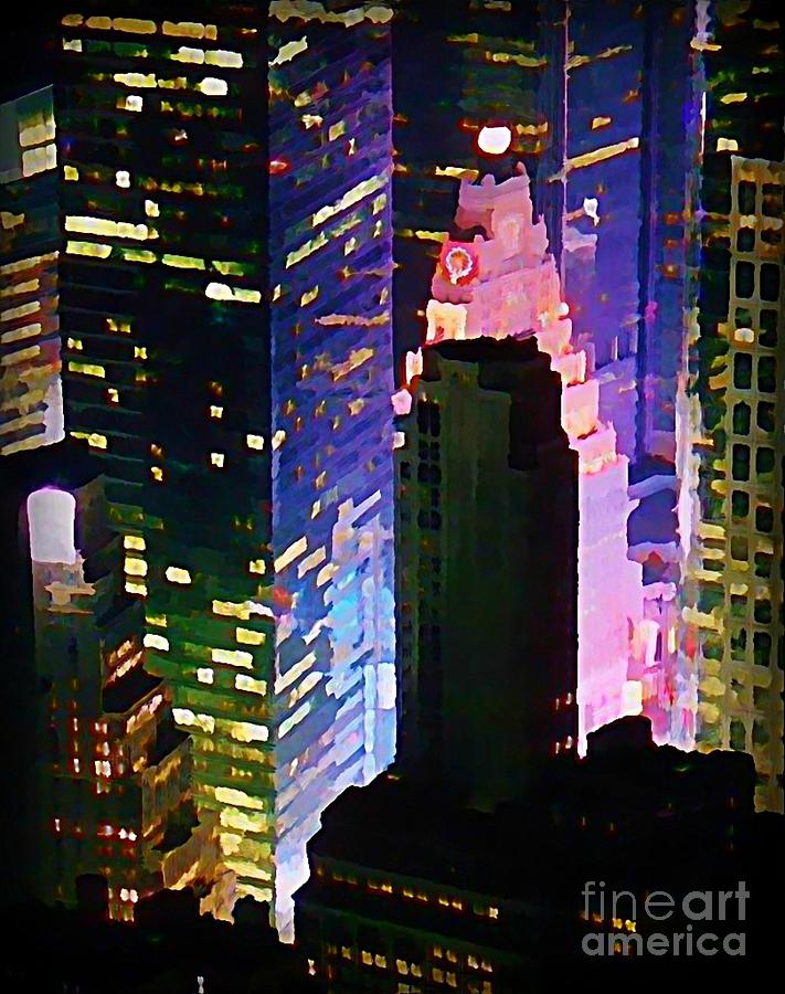 Architecture Painting - Concrete Canyons of Manhattan at Night  by John Malone