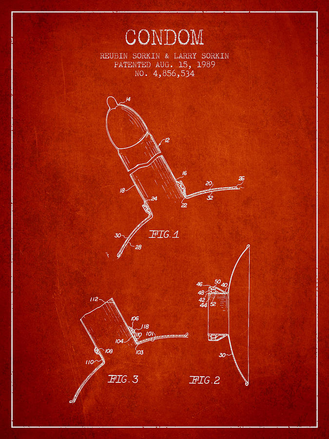 Vintage Digital Art - Condom patent from 1989 - Red by Aged Pixel