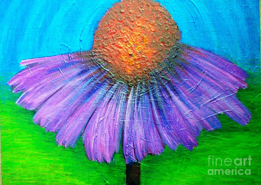 Coneflower in a turquoise sky Painting by Barbara Leigh Art