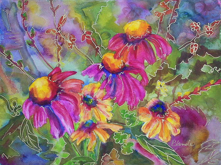 Flower Painting - Coneflowers and Blackeyed Susan by Blenda Studio