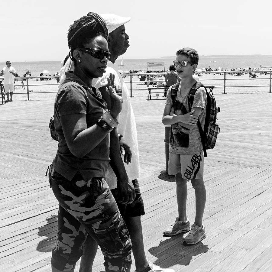 Coney Island Boardwalk July 2014 BW Photograph by Frank Winters