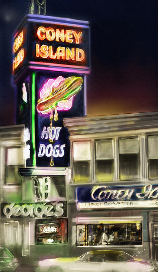 Coney Island Hot Dog Mixed Media