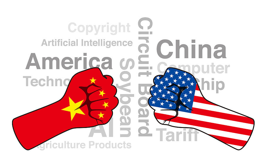 Conflict between US and China, business war Drawing by Hakule