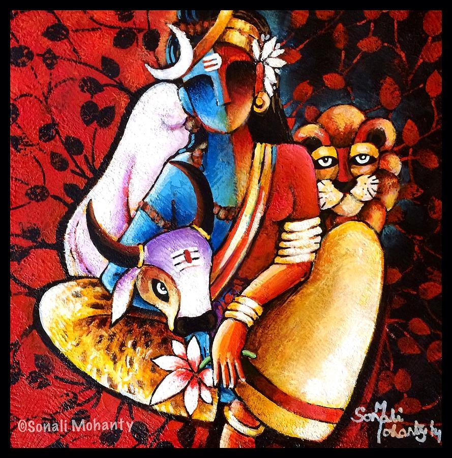 Lion Painting - Confluence - Ardhanareshwar by Sonali Mohanty