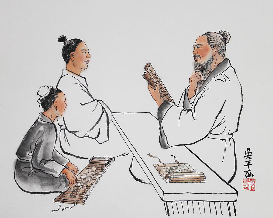 Confucius with Students Painting by Ping Yan