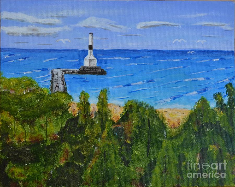 Summer, Conneaut Ohio Lighthouse Painting by Melvin Turner