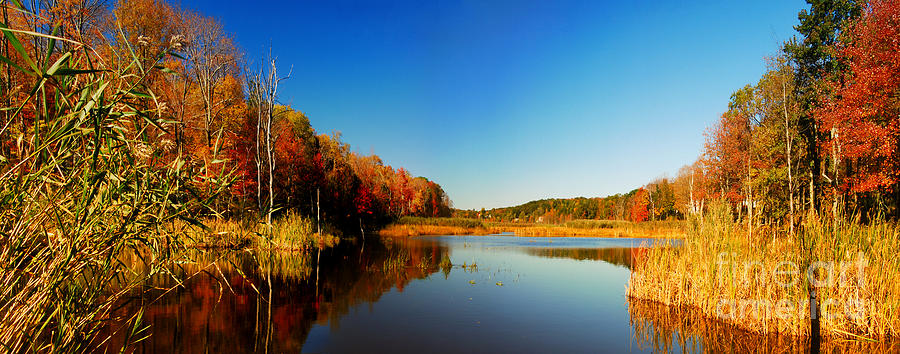 Connecticut Autumn Pond Panorama Photograph by Sabine Jacobs