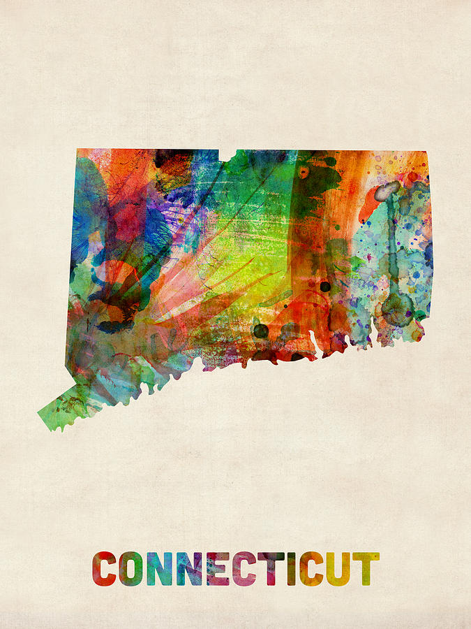 United States Map Digital Art - Connecticut Watercolor Map by Michael Tompsett