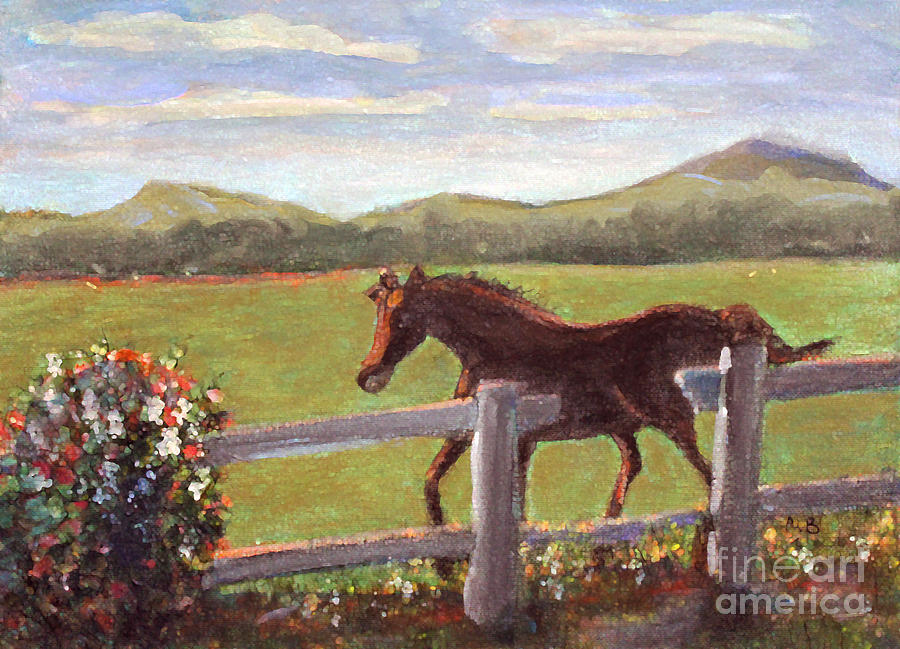 Connemara Pony Running with the Tourist Painting by Rita Brown