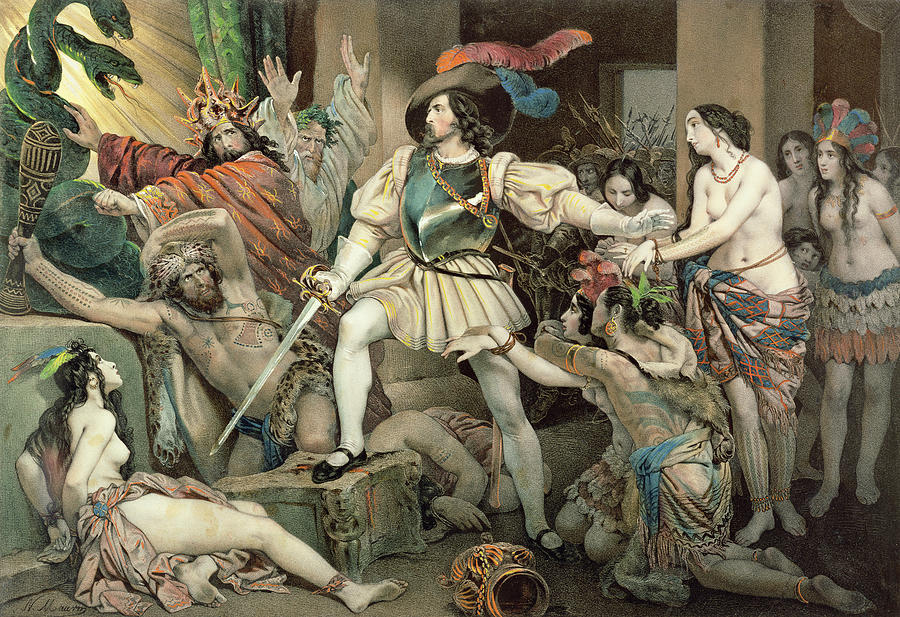 Nude Painting - Conquest Of Mexico Hernando Cortes by Nicholas Eustache Maurin