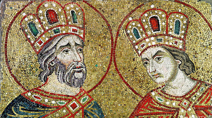 Byzantine Photograph - Constantine The Great 270-337 And St. Helena Mosaic by Veneto-Byzantine School