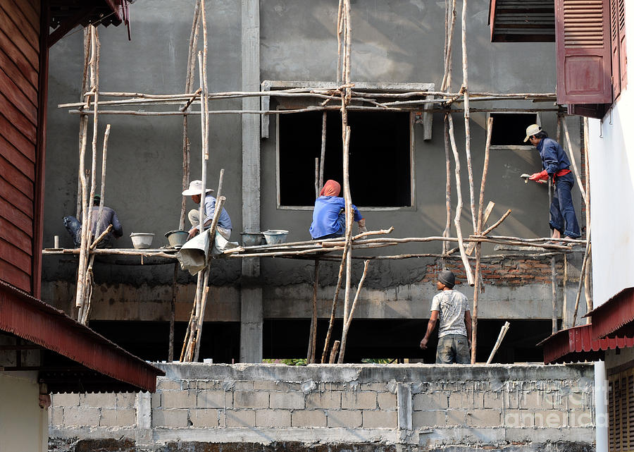 Architecture Photograph - Construction Crew in Laos by Vivian Christopher