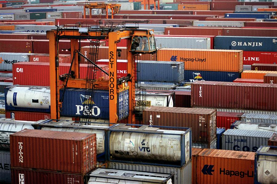Container Cargo And Crane Photograph by Christophe Vander Eecken/reporters/science Photo Library