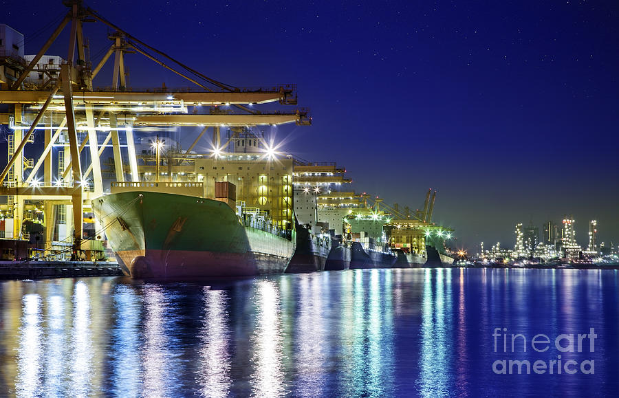 Crane Photograph - Container Cargo freight ship by Anek Suwannaphoom