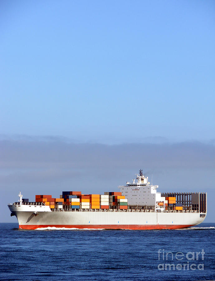 Transportation Photograph - Container Ship at Sea by Olivier Le Queinec