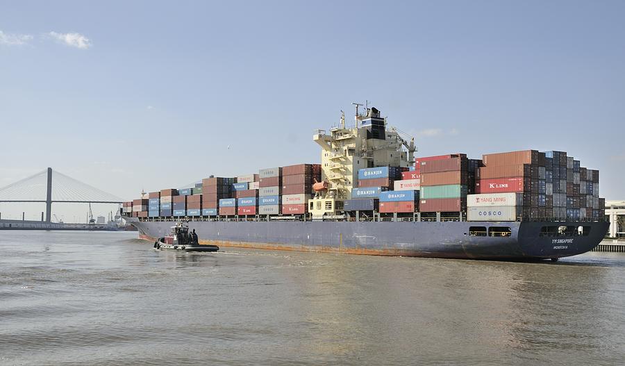 Container Ship on Savannah River Photograph by Bradford Martin