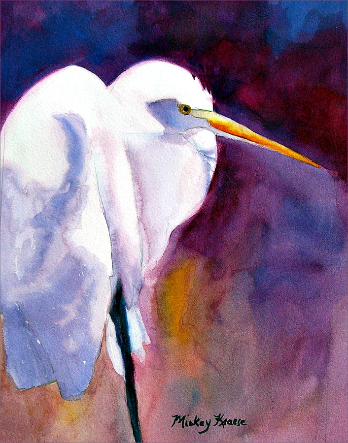 Egret Painting - Contemplating Bird by Mickey Krause