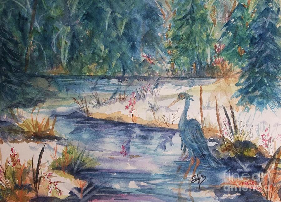 Heron Painting - Contemplating Lunch by Ellen Levinson