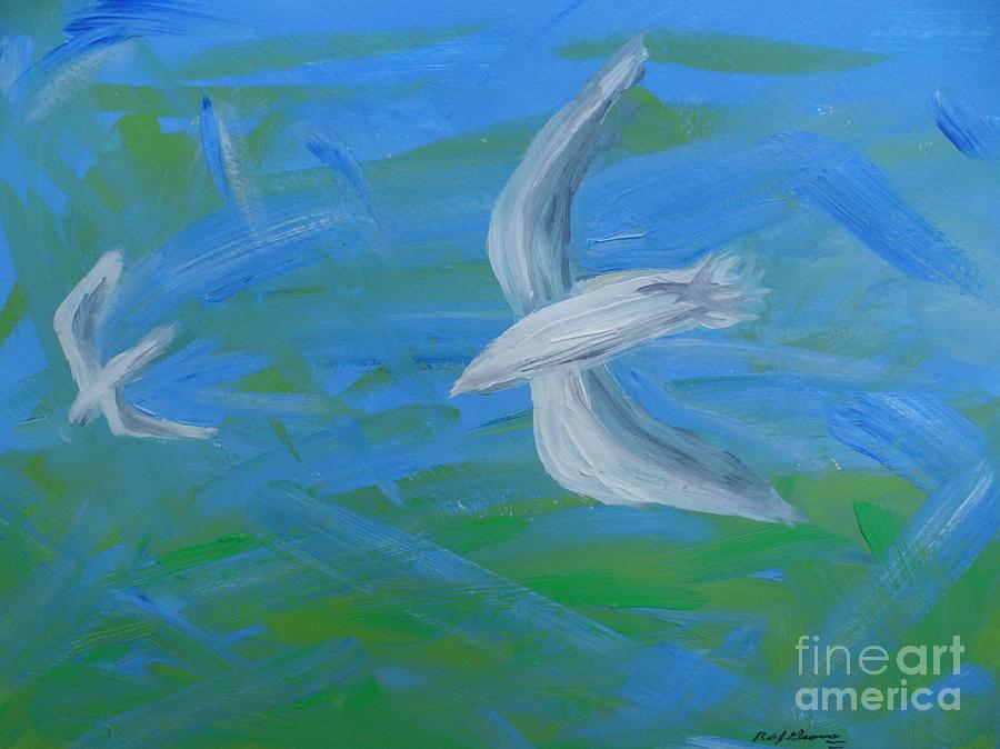 Bird Painting - Contemporary Sea Gulls by Bobbi Groves