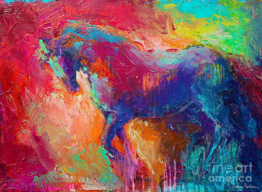 Wild Horse Painting - Contemporary vibrant horse painting by Svetlana Novikova
