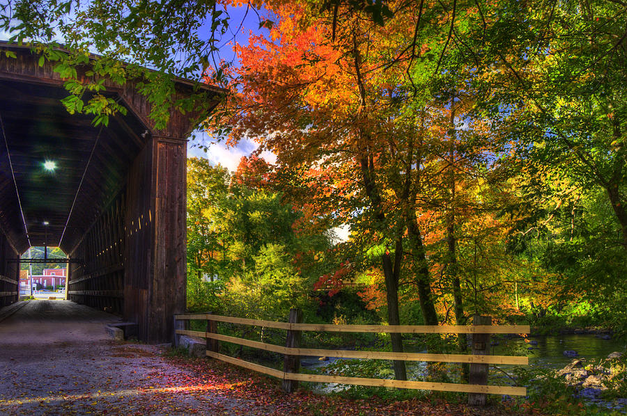 Rural Scene Photograph - Contoocook Covered Bridge in Autumn by Joann Vitali