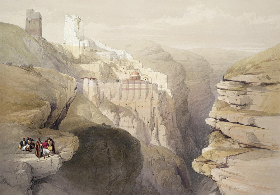 Mountain Drawing - Convent Of St. Saba, April 4th 1839 by David Roberts