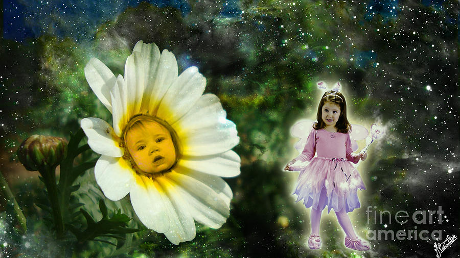Surrealism Photograph - Conversation between Fairy and flower baby by Pixel Artist