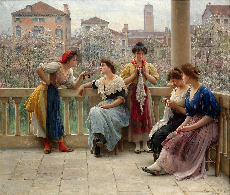 Conversation on the Terrace. Venice Painting by Eugene de Blaas
