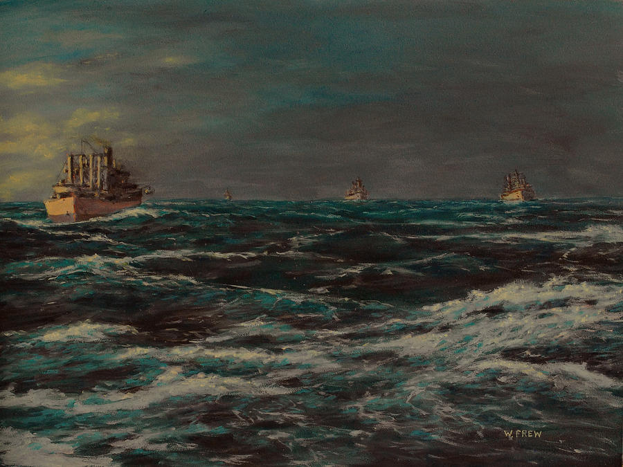 Convoy Morning North Atlantic WWII Painting by William Frew