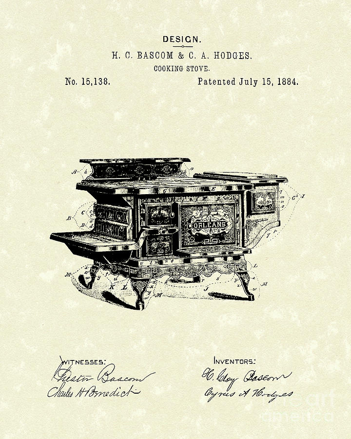 Cooking Stove 1884 Patent Art Drawing by Prior Art Design
