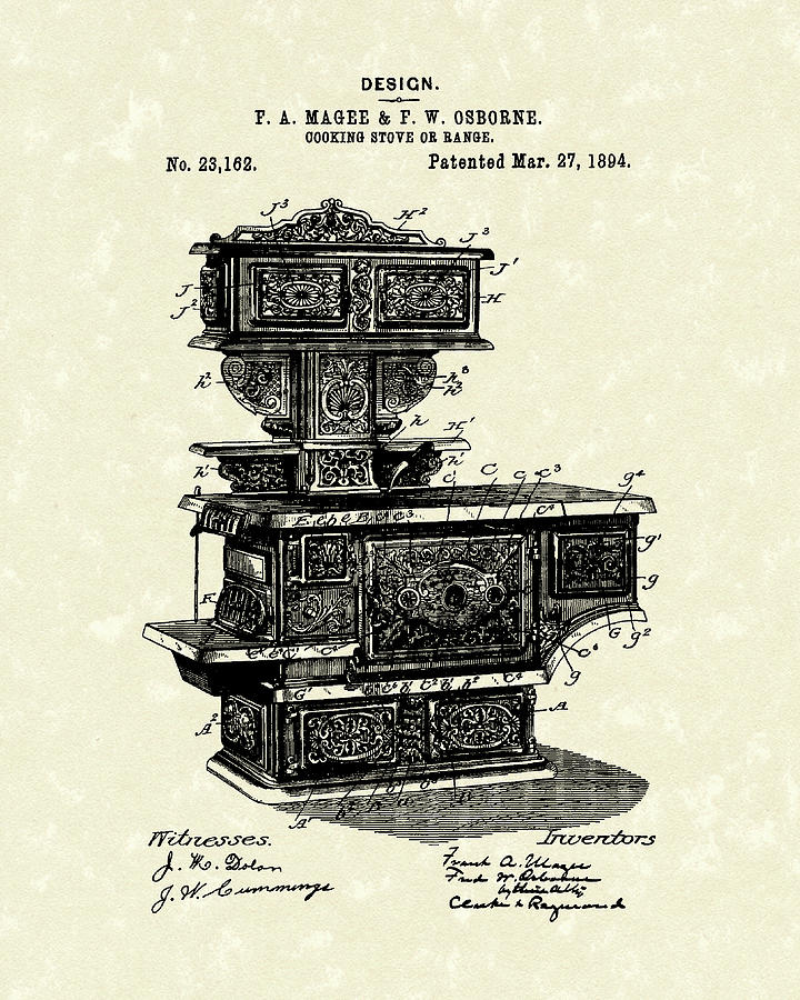 Cooking Stove 1894 Patent Art Drawing by Prior Art Design