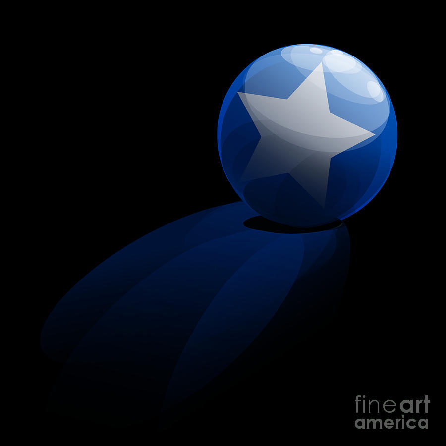 Blue Ball decorated with star grass black background Digital Art by Vintage Collectables