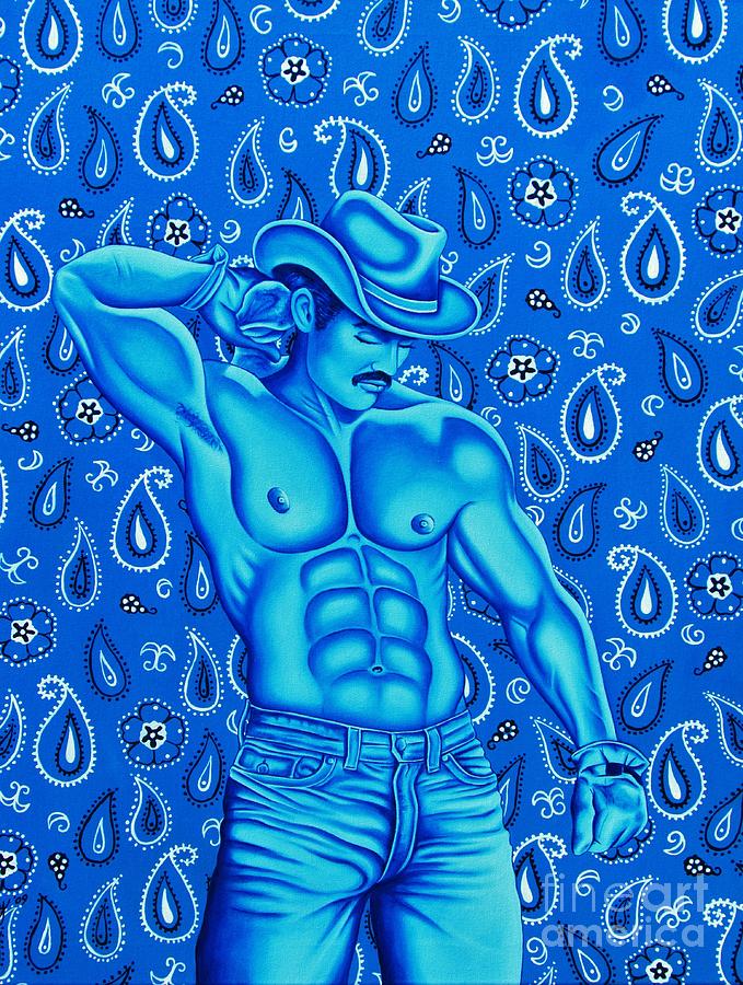 Homoerotic Painting - Cool Blue Cowboy by Joseph Sonday