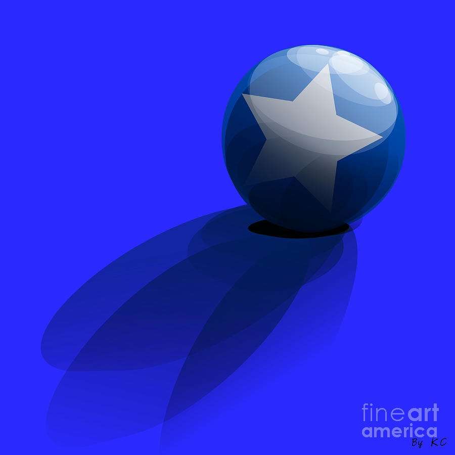 Cool Digital Art - Blue Ball decorated with star grass blue background by Vintage Collectables