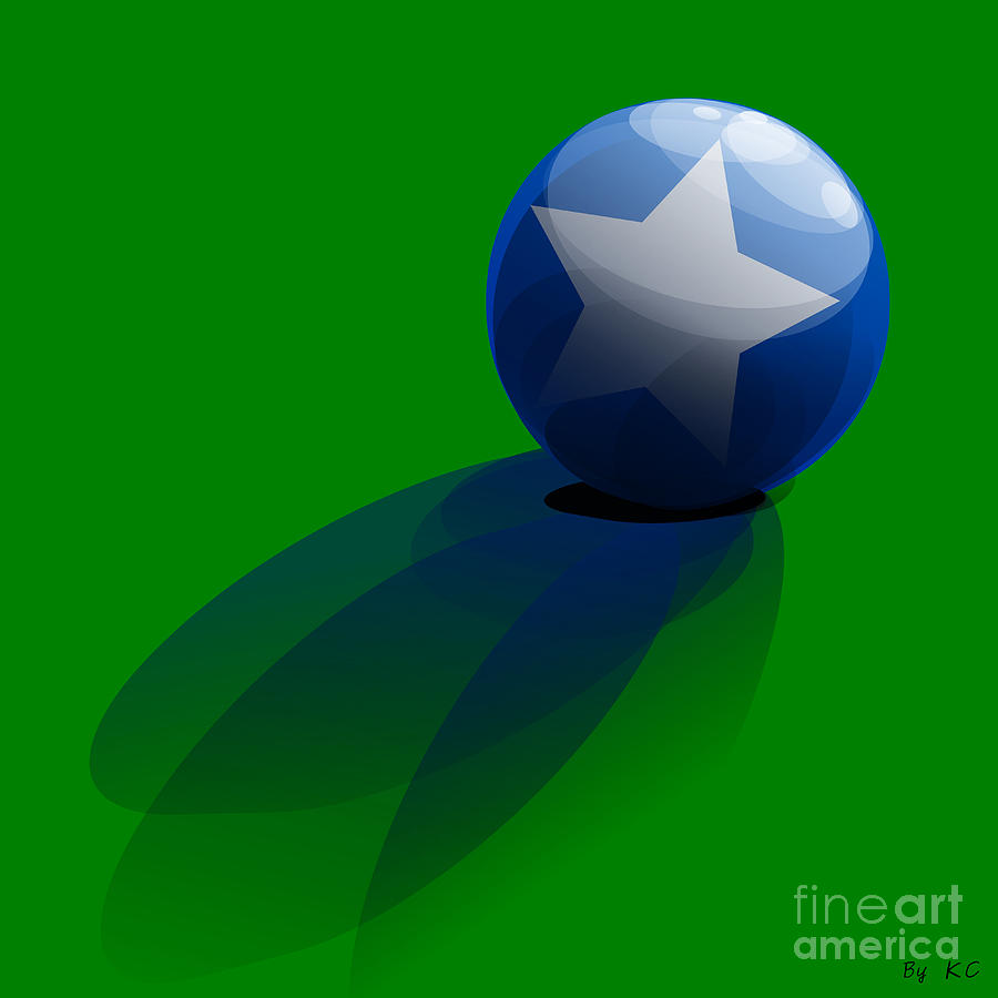 Cool Digital Art - Blue Ball decorated with star grass green background by Vintage Collectables