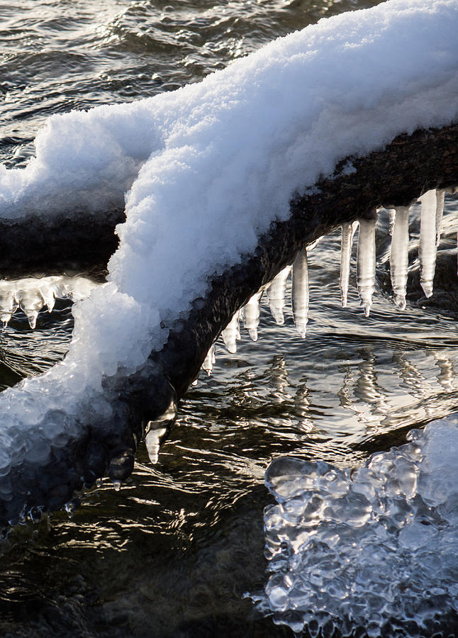 Winter Photograph - Cool Icicles Reflecting in the Waves  by Georgia Mizuleva