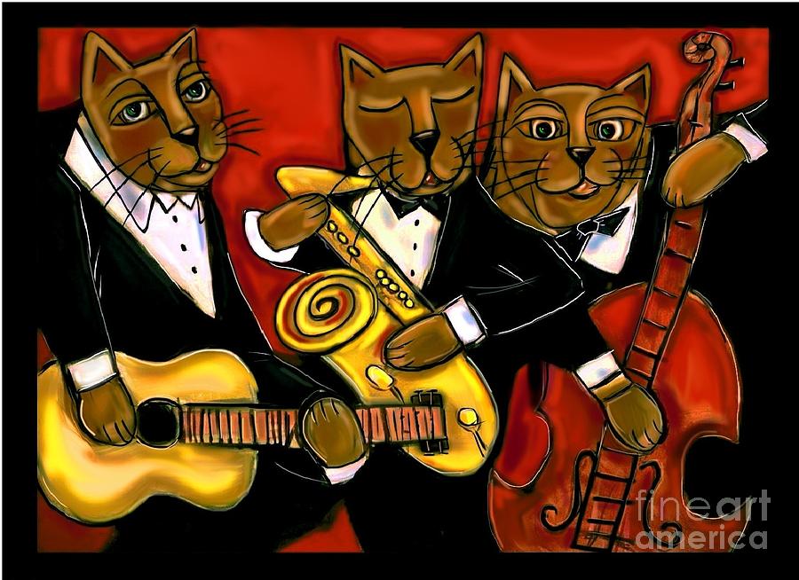 Cool Jazz Cats Painting by Cynthia Snyder