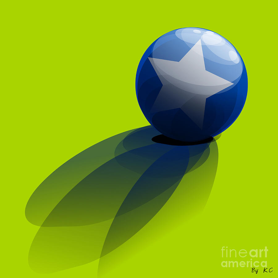 Cool Digital Art - Blue Ball decorated with star green background by Vintage Collectables