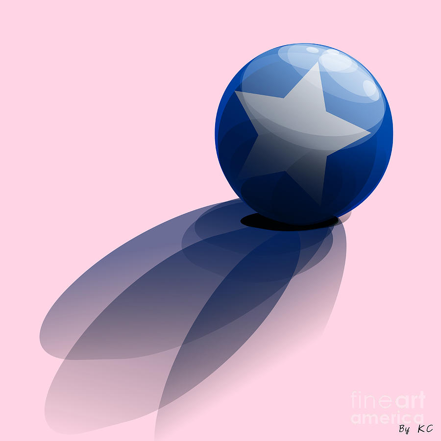 Cool Digital Art - Blue Ball decorated with Star by Vintage Collectables