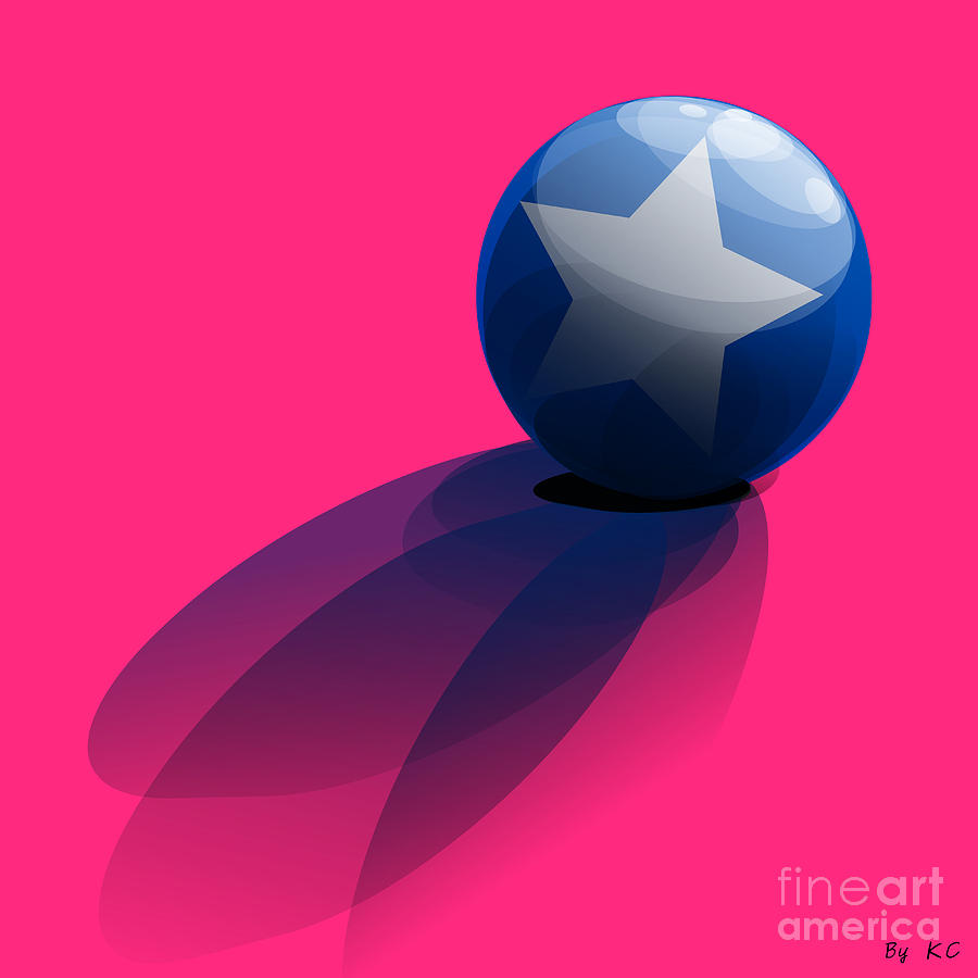 Blue Ball decorated with star pink background Digital Art by Vintage Collectables