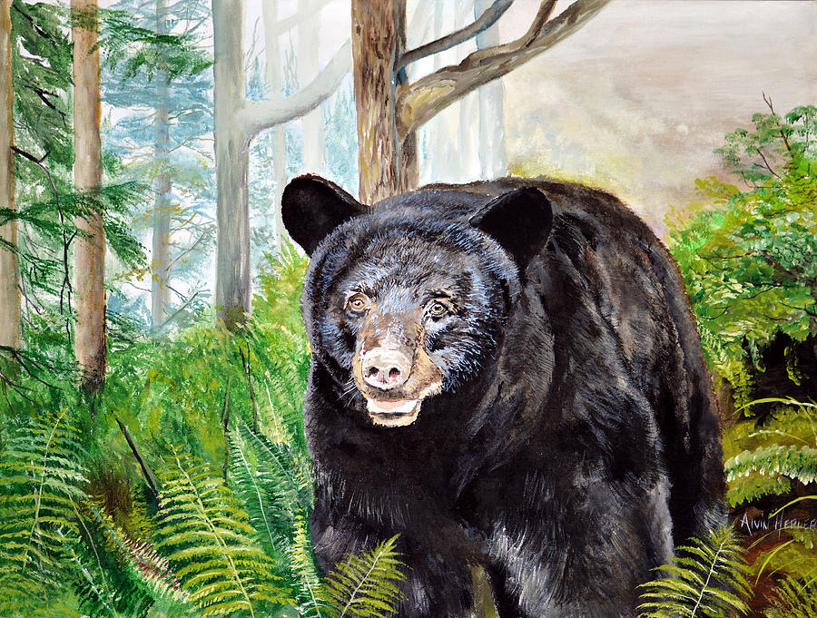 Wildlife Painting - Cool Spot -Black Bear by Alvin Hepler