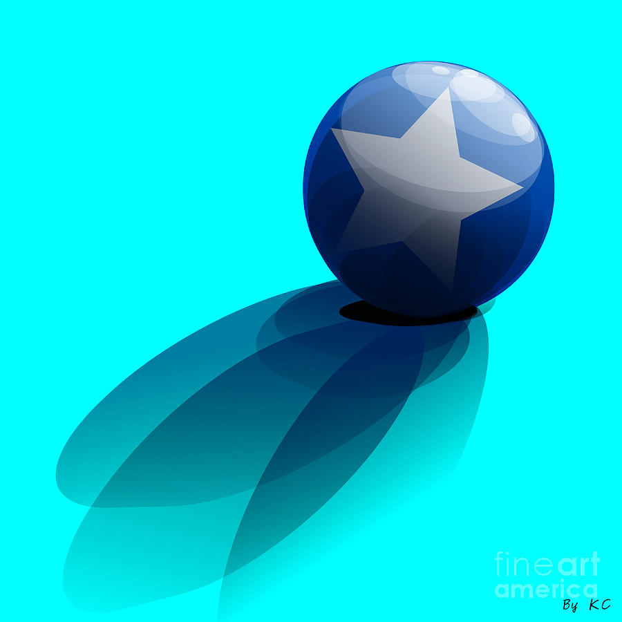 Blue Ball decorated with star turquoise background Digital Art by Vintage Collectables